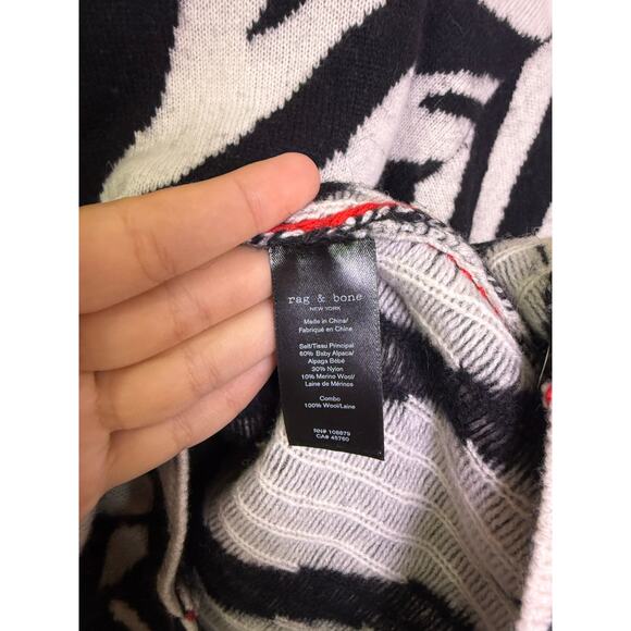 Rag & Bone Kiki Zebra Print Funnel Neck Sweater Black White Red Trim Medium - Picture 4 of 7